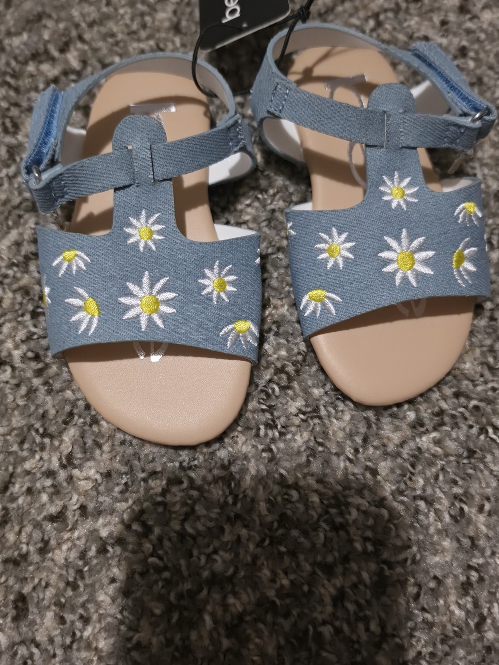bebe Blue Denim Daisy Embroidered Kids Sandals